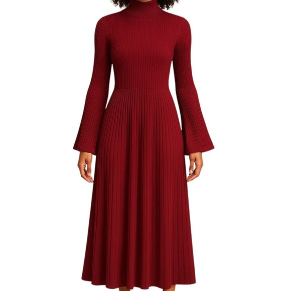 Dress Red Long Pleated Bell Sleeves Ruffle Collar Grey & Gray Women's WOMAN'S 8 - Picture 1 of 12